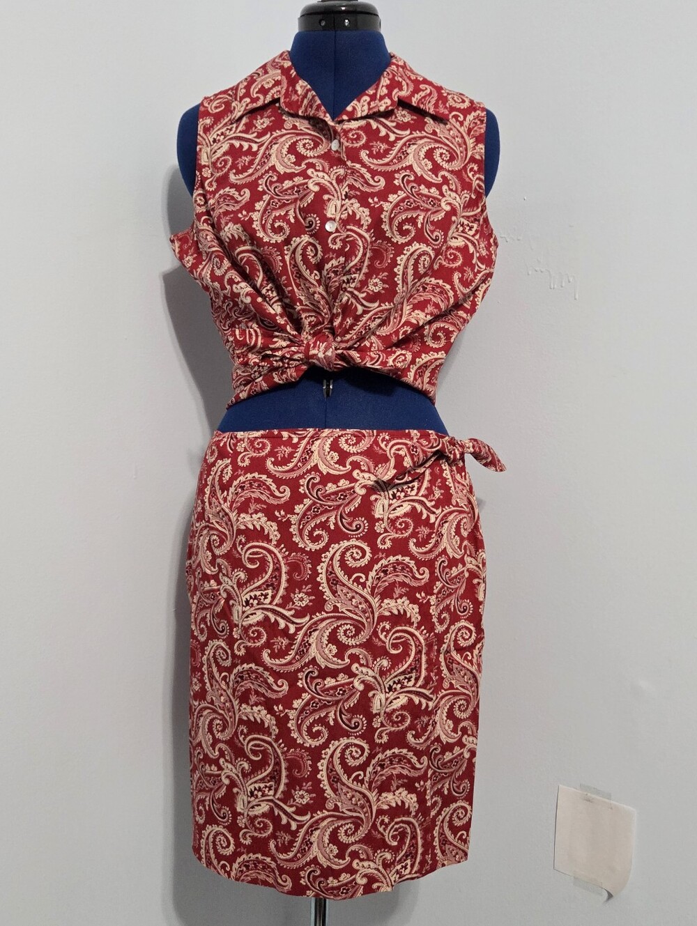 Vintage Red Cotton Bandana Tank Top and Skirt Set Size 12P